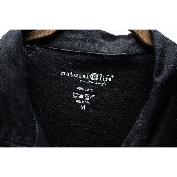 Natural Life Black Cotton Maxi Dress M collar button up - Picture 2 of 6